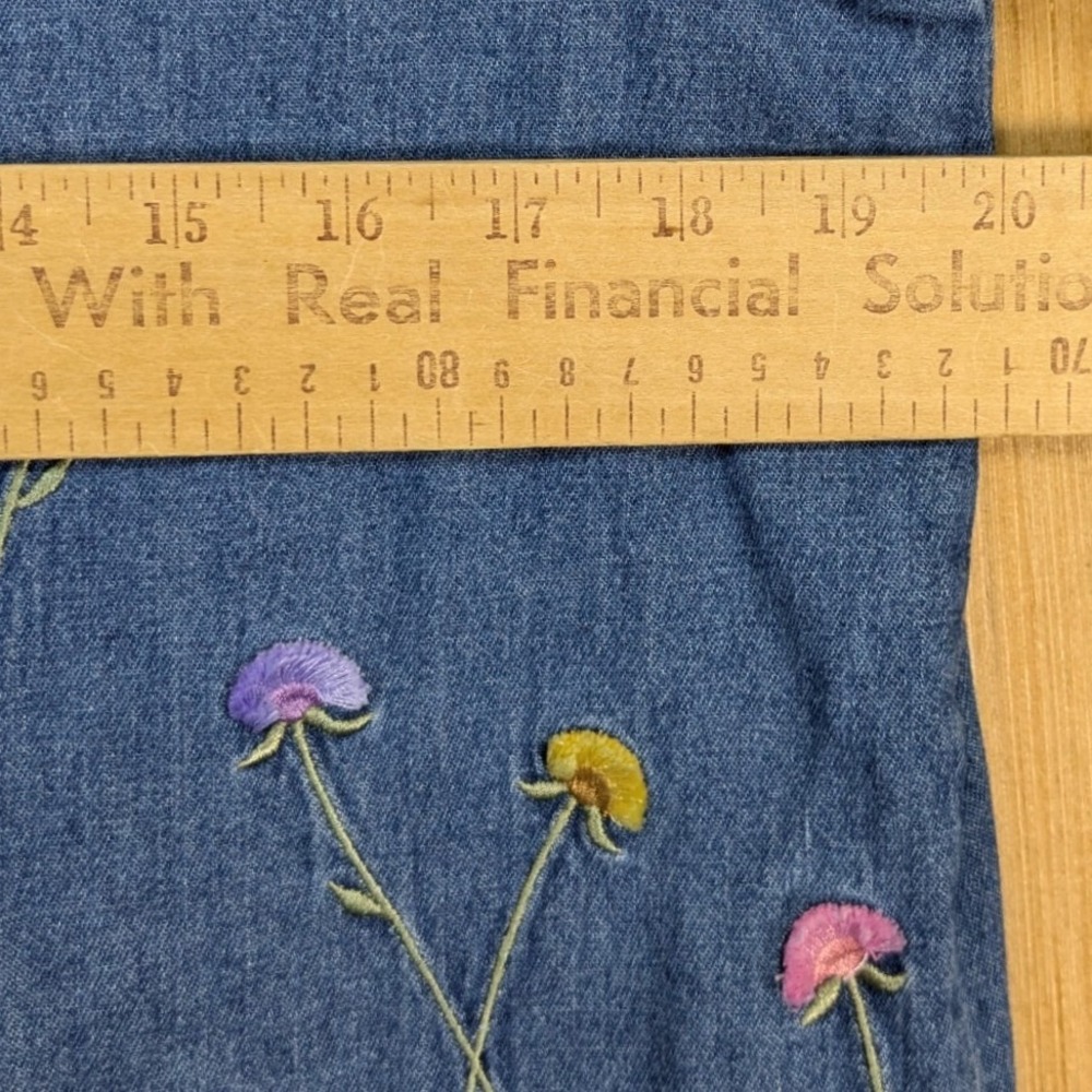 Womens Blue Denim Floral Shirt Vintage‎ 90s Cottage Whimsy Cotton Medium Petite - Picture 5 of 7